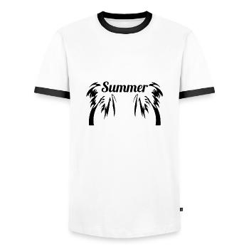 Summer palms - Men's Ringer Shirt - white/black - Front - AI Model Female 172 light (172cm) & AI Model Male 178 dark (178cm)