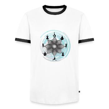 yoga - Men's Ringer Shirt - white/black - Front - AI Model Female 172 light (172cm) & AI Model Male 178 dark (178cm)
