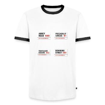 london - Men's Ringer Shirt - white/black - Front - AI Model Female 172 light (172cm) & AI Model Male 178 dark (178cm)