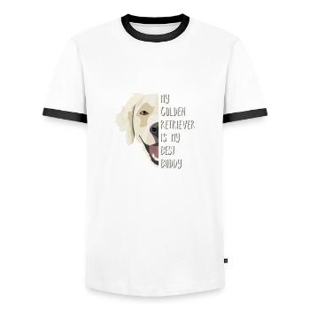 Meilleur ami Golden Retriever - T-shirt contrasté Homme - blanc/noir - Devant - AI Model Female 172 light (172cm) & AI Model Male 178 dark (178cm)