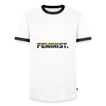 Feminist Pride LGBT Regenbogen Gay Queer - Männer Kontrast-T-Shirt - Weiß/Schwarz - Vorne - AI Model Female 172 light (172cm) & AI Model Male 178 dark (178cm)
