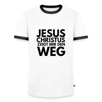 Jesus Christus zeigt mir den weg - Männer Kontrast-T-Shirt - Weiß/Schwarz - Vorne - AI Model Female 172 light (172cm) & AI Model Male 178 dark (178cm)