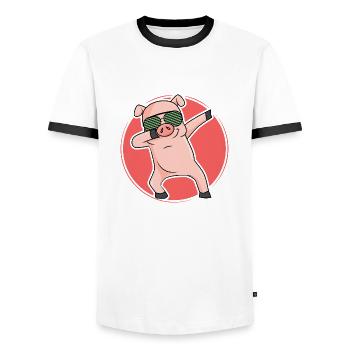 Dabbing Pic Pig dab cool dance move - Men's Ringer Shirt - white/black - Front - AI Model Female 172 light (172cm) & AI Model Male 178 dark (178cm)
