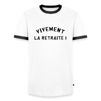 Vivement la Retraite / Humour / Retraité / Vieux - T-shirt contrasté Homme - blanc/noir - Devant - AI Model Female 172 light (172cm) & AI Model Male 178 dark (178cm)