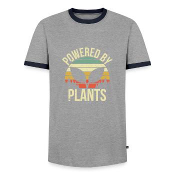 Powered by Plants Geschenk - Männer Kontrast-T-Shirt - Grau/Navy  - Vorne - AI Model Female 172 light (172cm) & AI Model Male 178 light (178cm)
