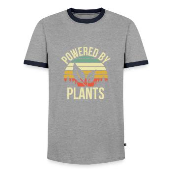 Powered by plants Geschenk - Männer Kontrast-T-Shirt - Grau/Navy  - Vorne - AI Model Female 172 light (172cm) & AI Model Male 178 light (178cm)