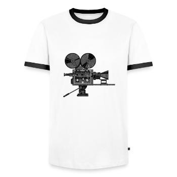 Caméra de cinéma - T-shirt contrasté Homme - blanc/noir - Devant - AI Model Female 172 light (172cm) & AI Model Male 178 dark (178cm)