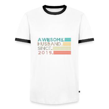 Awesome Husband since 2019 gift - Men's Ringer Shirt - white/black - Front - AI Model Female 172 light (172cm) & AI Model Male 178 dark (178cm)