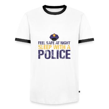 Police policier disant drôle - T-shirt contrasté Homme - blanc/noir - Devant - AI Model Female 172 light (172cm) & AI Model Male 178 dark (178cm)