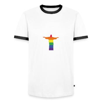 Jésus aime tout le monde cadeau - T-shirt contrasté Homme - blanc/noir - Devant - AI Model Female 172 light (172cm) & AI Model Male 178 dark (178cm)