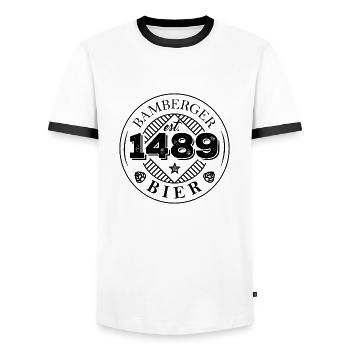 Bamberger Bier mit Hopfen - schwarzes Logo - Männer Kontrast-T-Shirt - Weiß/Schwarz - Vorne - AI Model Female 172 light (172cm) & AI Model Male 178 dark (178cm)