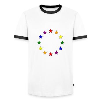 Europe Rainbow Flag - Men's Ringer Shirt - white/black - Front - AI Model Female 172 light (172cm) & AI Model Male 178 dark (178cm)