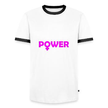 Cadeau de féminisme de puissance - T-shirt contrasté Homme - blanc/noir - Devant - AI Model Female 172 light (172cm) & AI Model Male 178 dark (178cm)