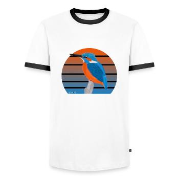 jz.birds kingfisher bird design - Men's Ringer Shirt - white/black - Front - AI Model Female 172 light (172cm) & AI Model Male 178 dark (178cm)