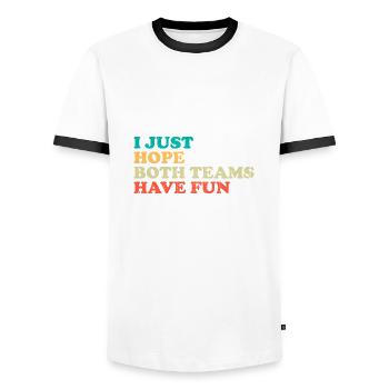 J'espère juste que les deux équipes auront un cadeau amusant - T-shirt contrasté Homme - blanc/noir - Devant - AI Model Female 172 light (172cm) & AI Model Male 178 dark (178cm)