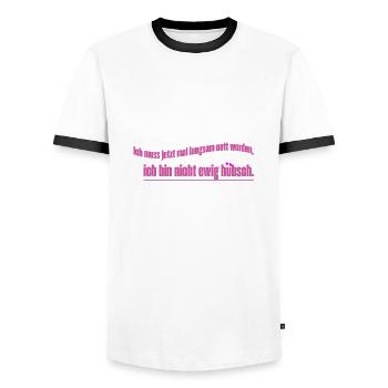 Nett Nicht ewig Hübsch - Männer Kontrast-T-Shirt - Weiß/Schwarz - Vorne - AI Model Female 172 light (172cm) & AI Model Male 178 dark (178cm)