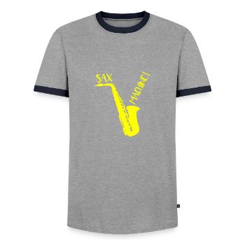 SAX MACHINE ! - T-shirt contrasté Homme - gris/marine  - Devant - AI Model Female 172 light (172cm) & AI Model Male 178 light (178cm)