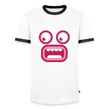 Visage tiki surpris choqué - T-shirt contrasté Homme - blanc/noir - Devant - AI Model Female 172 light (172cm) & AI Model Male 178 dark (178cm)