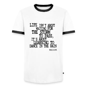 Life is about Dancing in the Rain - Men's Ringer Shirt - white/black - Front - AI Model Female 172 light (172cm) & AI Model Male 178 dark (178cm)