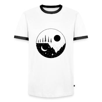 Mountains Moon and Stars | Yin and Yang - Men's Ringer Shirt - white/black - Front - AI Model Female 172 light (172cm) & AI Model Male 178 dark (178cm)