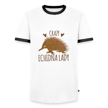 Crazy echidna lady - Men's Ringer Shirt - white/black - Front - AI Model Female 172 light (172cm) & AI Model Male 178 dark (178cm)
