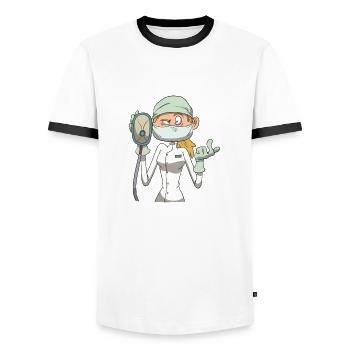Infirmière masque d'anesthésie - T-shirt contrasté Homme - blanc/noir - Devant - AI Model Female 172 light (172cm) & AI Model Male 178 dark (178cm)