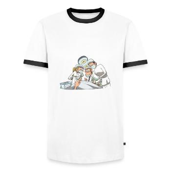 Infirmière soignante Opération Médecins de l'équipe - T-shirt contrasté Homme - blanc/noir - Devant - AI Model Female 172 light (172cm) & AI Model Male 178 dark (178cm)