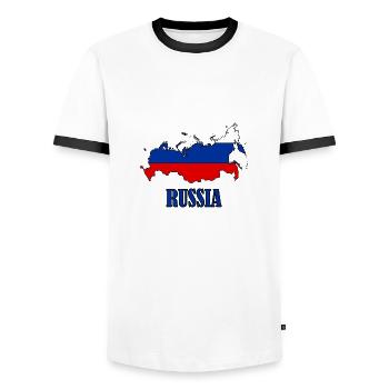russia logo - Men's Ringer Shirt - white/black - Front - AI Model Female 172 light (172cm) & AI Model Male 178 dark (178cm)