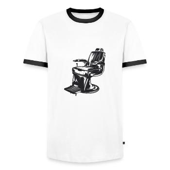 BarberShop Barbershop 7 - Men's Ringer Shirt - white/black - Front - AI Model Female 172 light (172cm) & AI Model Male 178 dark (178cm)