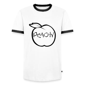 Peachy the summery girly T-shirt with peach - Men's Ringer Shirt - white/black - Front - AI Model Female 172 light (172cm) & AI Model Male 178 dark (178cm)