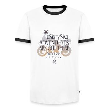 Les aventures sont là-bas «autorisées» - T-shirt contrasté Homme - blanc/noir - Devant - AI Model Female 172 light (172cm) & AI Model Male 178 dark (178cm)