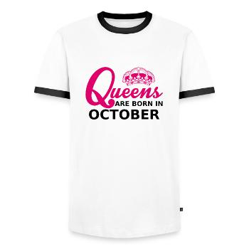 queens are born in october - Männer Kontrast-T-Shirt - Weiß/Schwarz - Vorne - AI Model Female 172 light (172cm) & AI Model Male 178 dark (178cm)