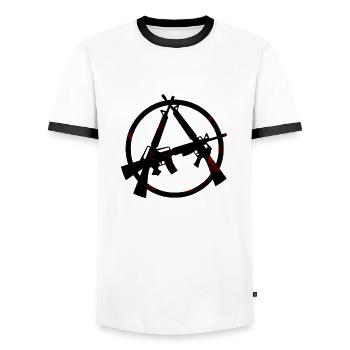 machine gun anarchy, anarchy, anarchist - Men's Ringer Shirt - white/black - Front - AI Model Female 172 light (172cm) & AI Model Male 178 dark (178cm)