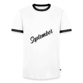 September - Männer Kontrast-T-Shirt - Weiß/Schwarz - Vorne - AI Model Female 172 light (172cm) & AI Model Male 178 dark (178cm)