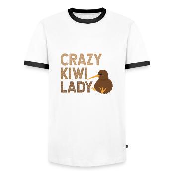 New Zealand Crazy Kiwi Lady Funny Gift Idea - Men's Ringer Shirt - white/black - Front - AI Model Female 172 light (172cm) & AI Model Male 178 dark (178cm)