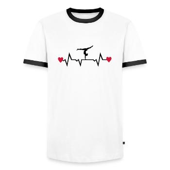 Gymnast, Gymnastics, Heartbeat & Hearts - T-shirt contrasté Homme - blanc/noir - Devant - AI Model Female 172 light (172cm) & AI Model Male 178 dark (178cm)