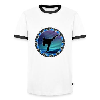 Karate, your statement, symbol of spiritual growth - Men's Ringer Shirt - white/black - Front - AI Model Female 172 light (172cm) & AI Model Male 178 dark (178cm)