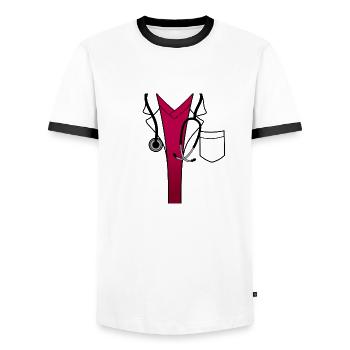 Arzt Doktor Medizin Kittel Anzug Beruf Arbeit - Männer Kontrast-T-Shirt - Weiß/Schwarz - Vorne - AI Model Female 172 light (172cm) & AI Model Male 178 dark (178cm)