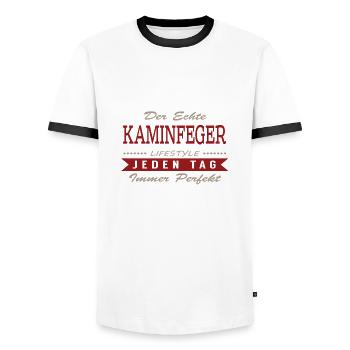 Der echte Kaminfeger - Männer Kontrast-T-Shirt - Weiß/Schwarz - Vorne - AI Model Female 172 light (172cm) & AI Model Male 178 dark (178cm)