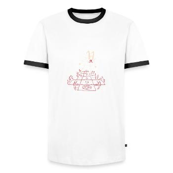 Le diable danse sur le feu - T-shirt contrasté Homme - blanc/noir - Devant - AI Model Female 172 light (172cm) & AI Model Male 178 dark (178cm)