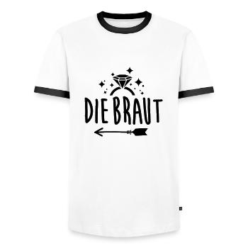 Die Braut - Junggesellenabschied - Polterabend - Männer Kontrast-T-Shirt - Weiß/Schwarz - Vorne - AI Model Female 172 light (172cm) & AI Model Male 178 dark (178cm)
