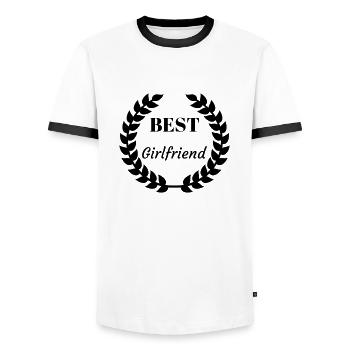 Girlfriend Love Liebe Amour Wife Valentine - Men's Ringer Shirt - white/black - Front - AI Model Female 172 light (172cm) & AI Model Male 178 dark (178cm)