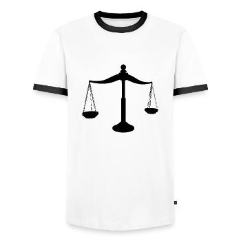 Brass Scales Of Justice Silhouette - T-shirt contrasté Homme - blanc/noir - Devant - AI Model Female 172 light (172cm) & AI Model Male 178 dark (178cm)