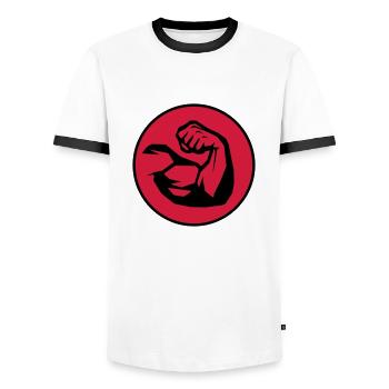 power strengh arm - Männer Kontrast-T-Shirt - Weiß/Schwarz - Vorne - AI Model Female 172 light (172cm) & AI Model Male 178 dark (178cm)