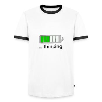 Thinking Thinking funny and witty battery - Men's Ringer Shirt - white/black - Front - AI Model Female 172 light (172cm) & AI Model Male 178 dark (178cm)