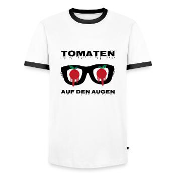 tomates sur les yeux - T-shirt contrasté Homme - blanc/noir - Devant - AI Model Female 172 light (172cm) & AI Model Male 178 dark (178cm)