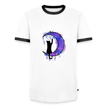 Cats Moon - Men's Ringer Shirt - white/black - Front - AI Model Female 172 light (172cm) & AI Model Male 178 dark (178cm)