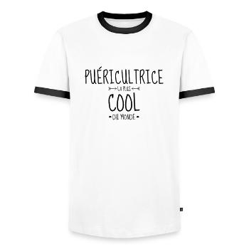 Nursery Nurse Kinderpflegerin Puéricultrice Baby - Men's Ringer Shirt - white/black - Front - AI Model Female 172 light (172cm) & AI Model Male 178 dark (178cm)