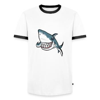 Tauch Dive Shark Hai - Men's Ringer Shirt - white/black - Front - AI Model Female 172 light (172cm) & AI Model Male 178 dark (178cm)