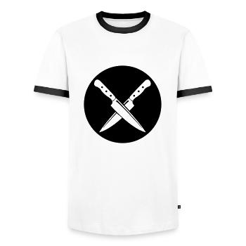 messer - Männer Kontrast-T-Shirt - Weiß/Schwarz - Vorne - AI Model Female 172 light (172cm) & AI Model Male 178 dark (178cm)